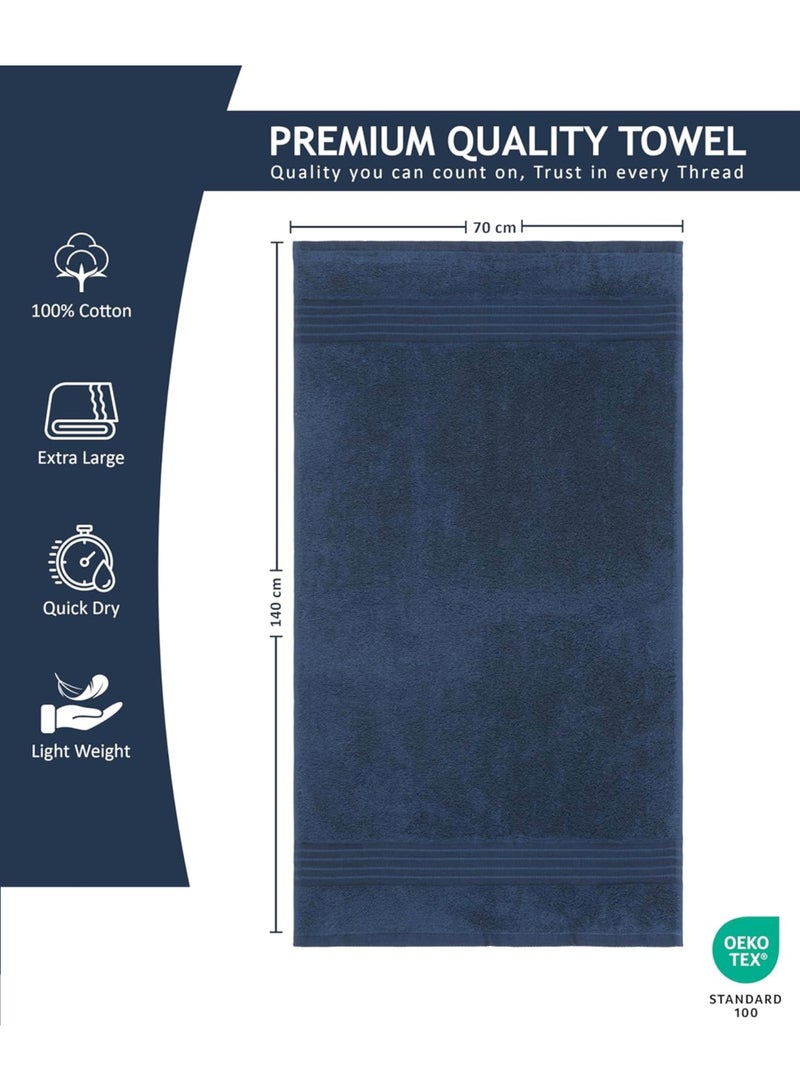 Amber Home Bath Towel Set (4 Pack, 70 X 140 cm) - 600 GSM 100% Combed Cotton Quick Drying Highly Absorbent Thick Bathroom Towels - Soft Hotel Quality for Bath and Spa, Navy Blue - Image 2