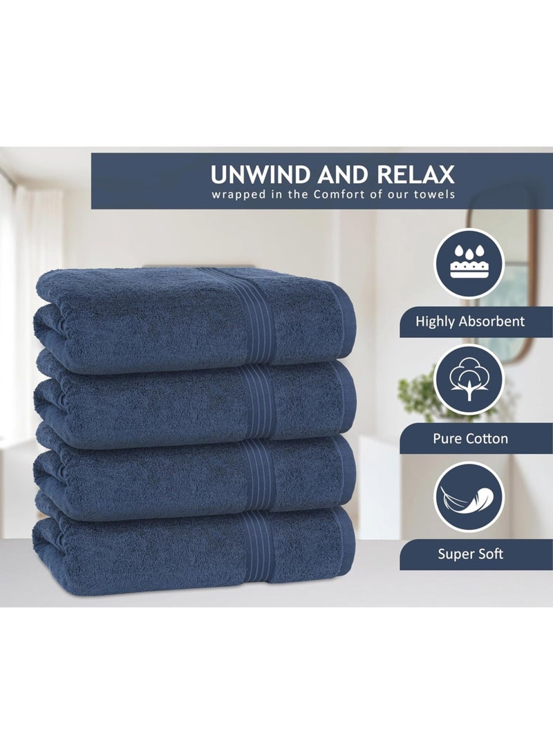 Amber Home Bath Towel Set (4 Pack, 70 X 140 cm) - 600 GSM 100% Combed Cotton Quick Drying Highly Absorbent Thick Bathroom Towels - Soft Hotel Quality for Bath and Spa, Navy Blue - Image 4