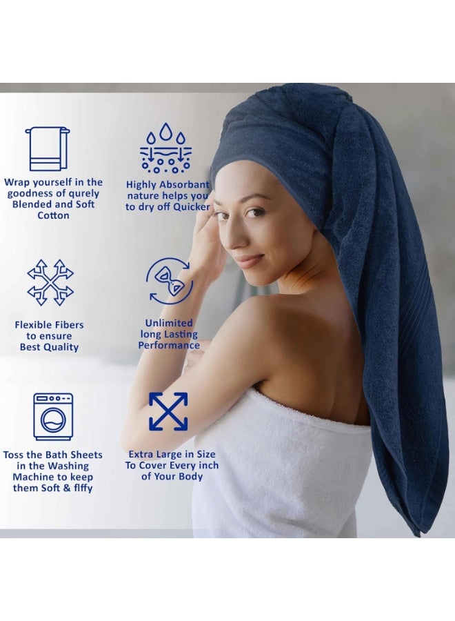 Amber Home Bath Towel Set (4 Pack, 70 X 140 cm) - 600 GSM 100% Combed Cotton Quick Drying Highly Absorbent Thick Bathroom Towels - Soft Hotel Quality for Bath and Spa, Navy Blue - Image 5