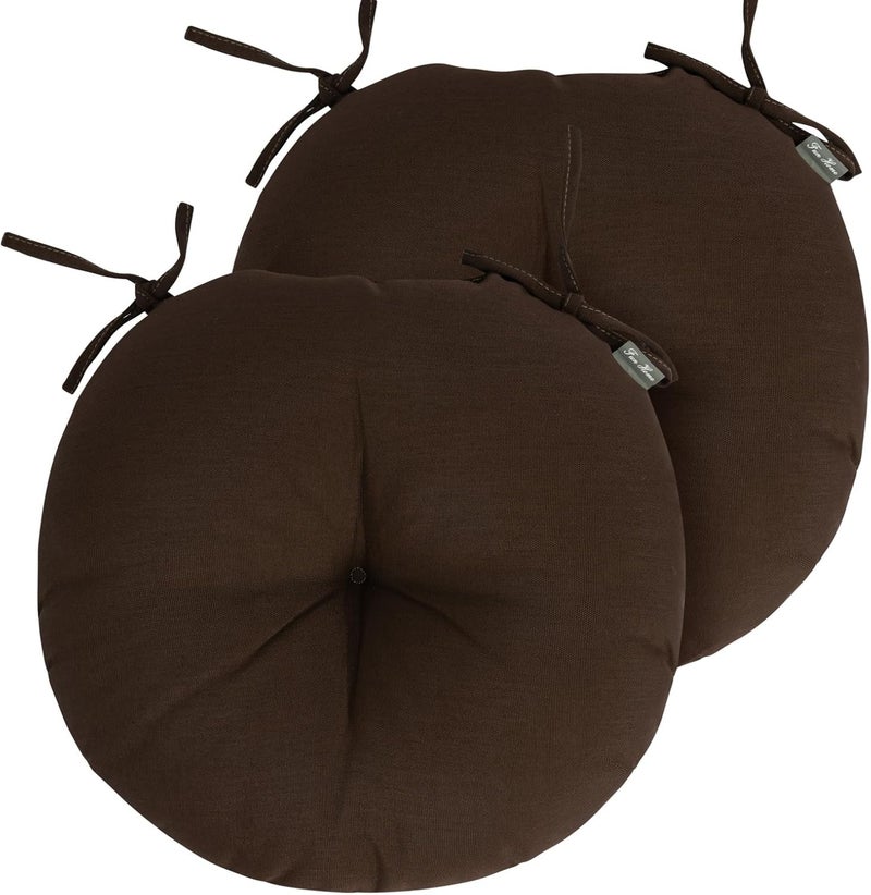 FUNHOME Bistro Chair Cushions 15 inch,Set of 2,Tufted Round Chair Cushions with Ties,15"x15"x4",Waterproof Round Seat Cushion for Barstool Chairs,Patio Garden Kitchen Outdoor Furniture(Chocolate Brown) - Image 2
