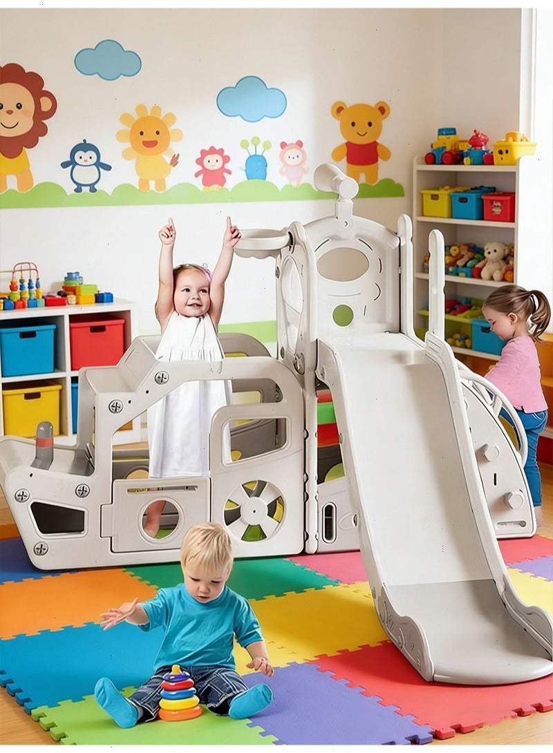 Yoawllty Kids Slide Swing Set, Slide Toy with Ship & Space, Toddler Slide Playground Climber Indoor & Outdoor(Grey White) - Image 1