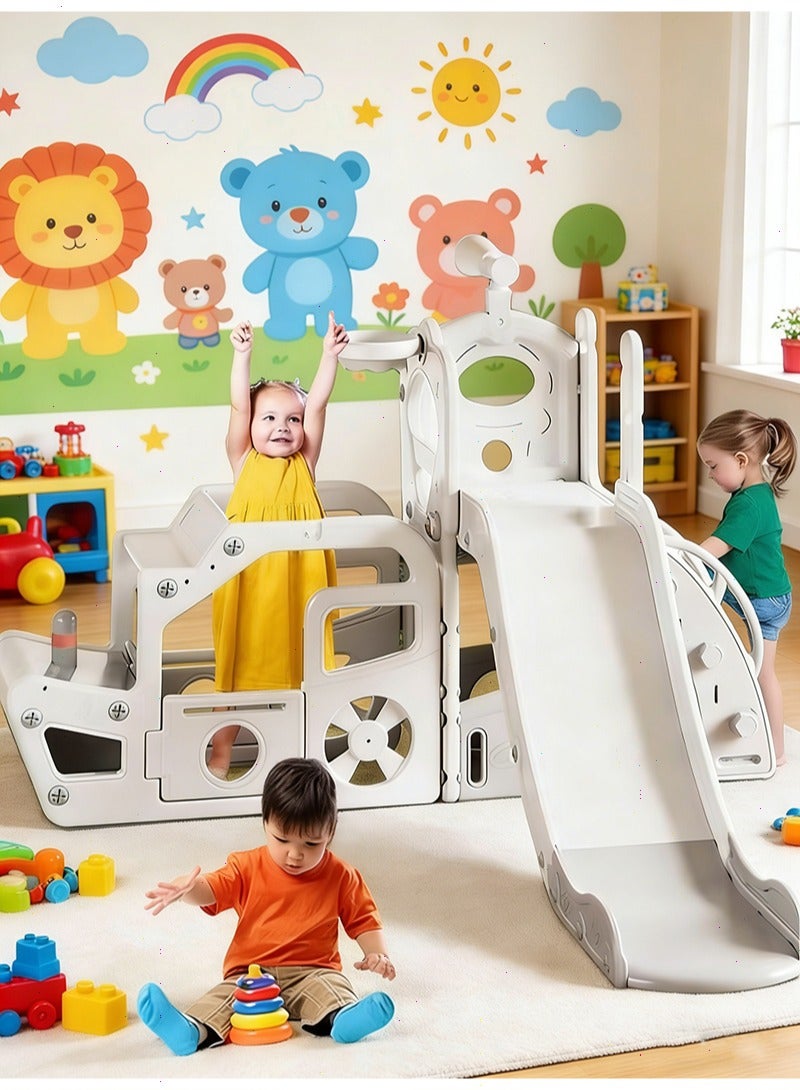 Yoawllty Kids Slide Swing Set, Slide Toy with Ship & Space, Toddler Slide Playground Climber Indoor & Outdoor(Grey White) - Image 3