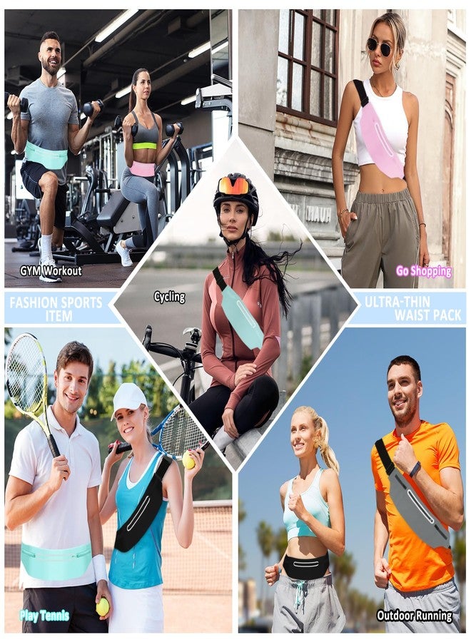 MOVOYEE Fanny Packs for Women,Waterproof Fanny Pack for Men,Adjustable Running Belt Waist Pack Slim Expandable Pocket Belt Bag,iPhone Running Holder Cell Phone Elastic Waist Pouch Bag Light Pink - Image 2