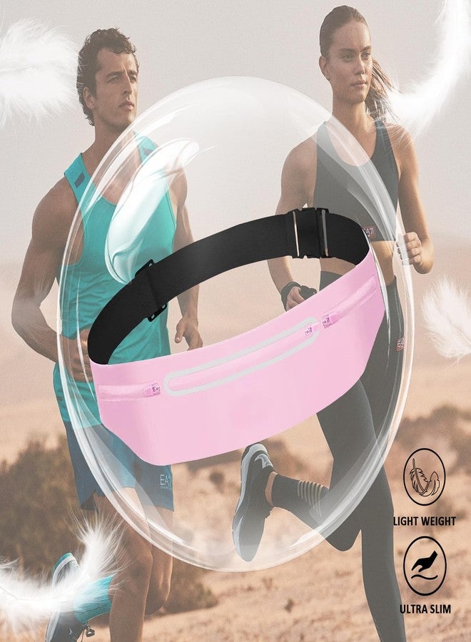 MOVOYEE Fanny Packs for Women,Waterproof Fanny Pack for Men,Adjustable Running Belt Waist Pack Slim Expandable Pocket Belt Bag,iPhone Running Holder Cell Phone Elastic Waist Pouch Bag Light Pink - Image 3