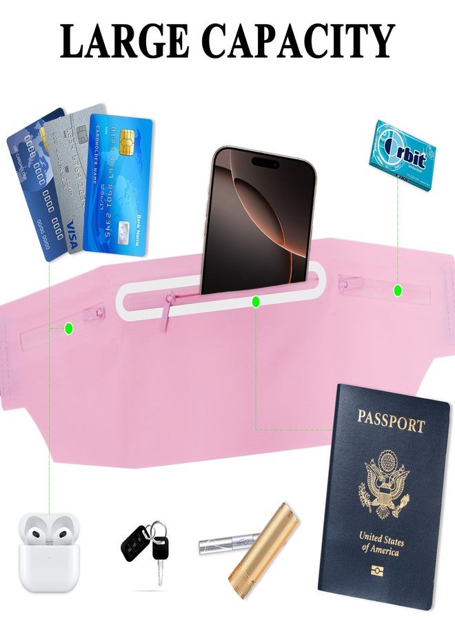 MOVOYEE Fanny Packs for Women,Waterproof Fanny Pack for Men,Adjustable Running Belt Waist Pack Slim Expandable Pocket Belt Bag,iPhone Running Holder Cell Phone Elastic Waist Pouch Bag Light Pink - Image 4