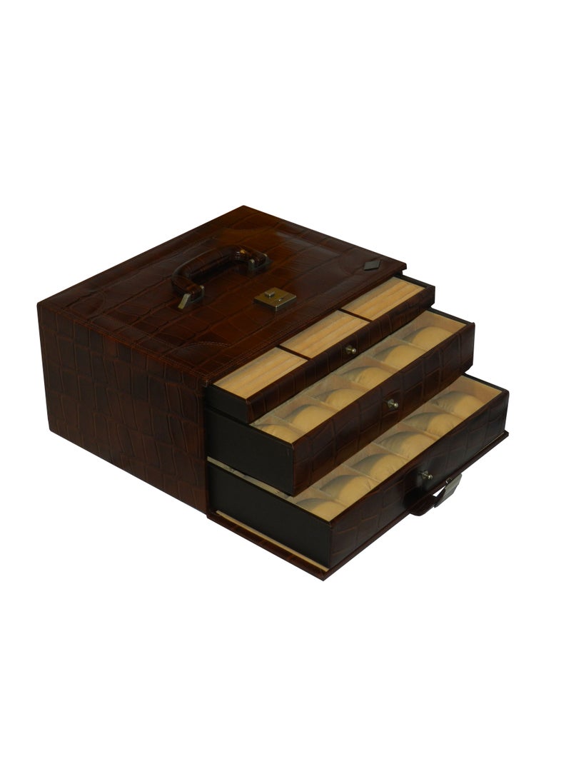 LAVERI LEATHER صندوق ساعات لافيري للرجال والنساء (36 ساعة، أقلام، فتحات خواتم) ، علبة ساعات جلدية فاخرة مع غطاء زجاجي كريستالي، وسادة قابلة للإزالة - Image 4