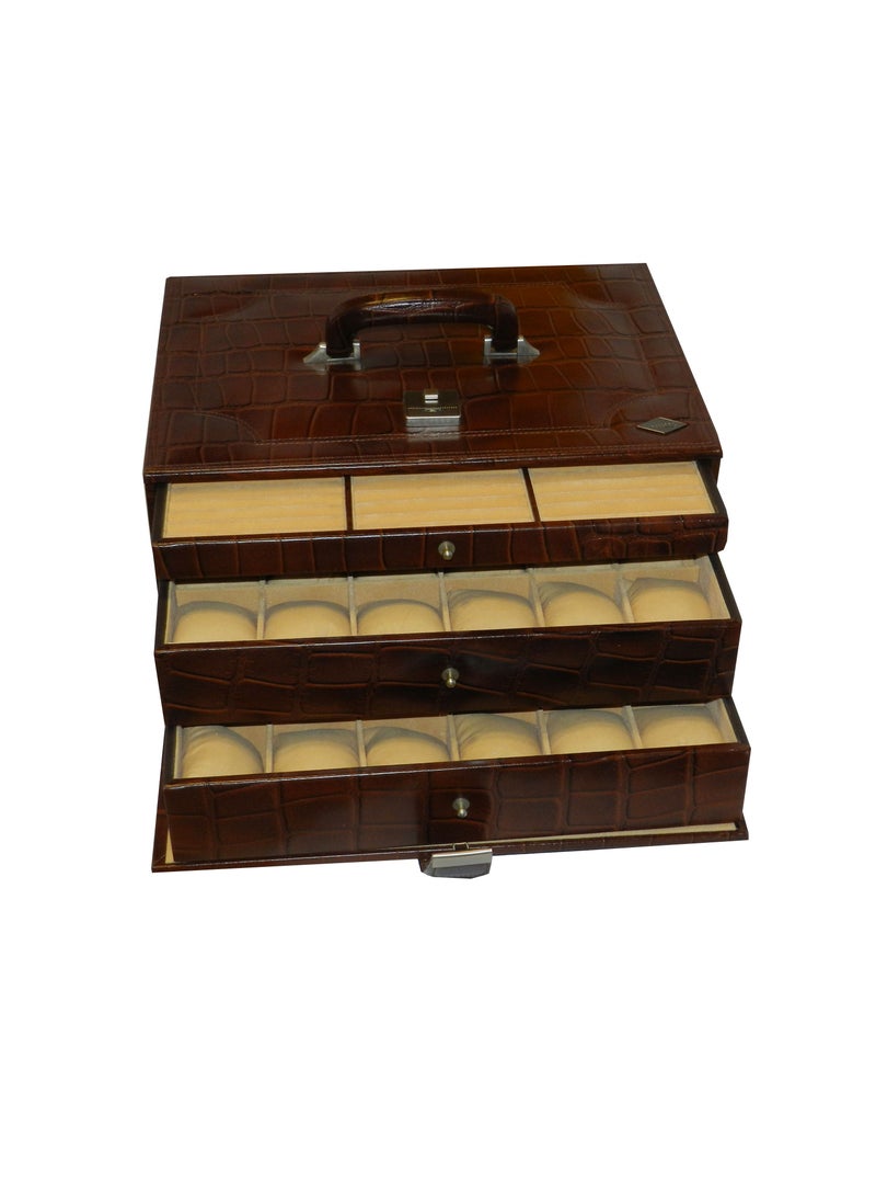 LAVERI LEATHER صندوق ساعات لافيري للرجال والنساء (36 ساعة، أقلام، فتحات خواتم) ، علبة ساعات جلدية فاخرة مع غطاء زجاجي كريستالي، وسادة قابلة للإزالة - Image 1