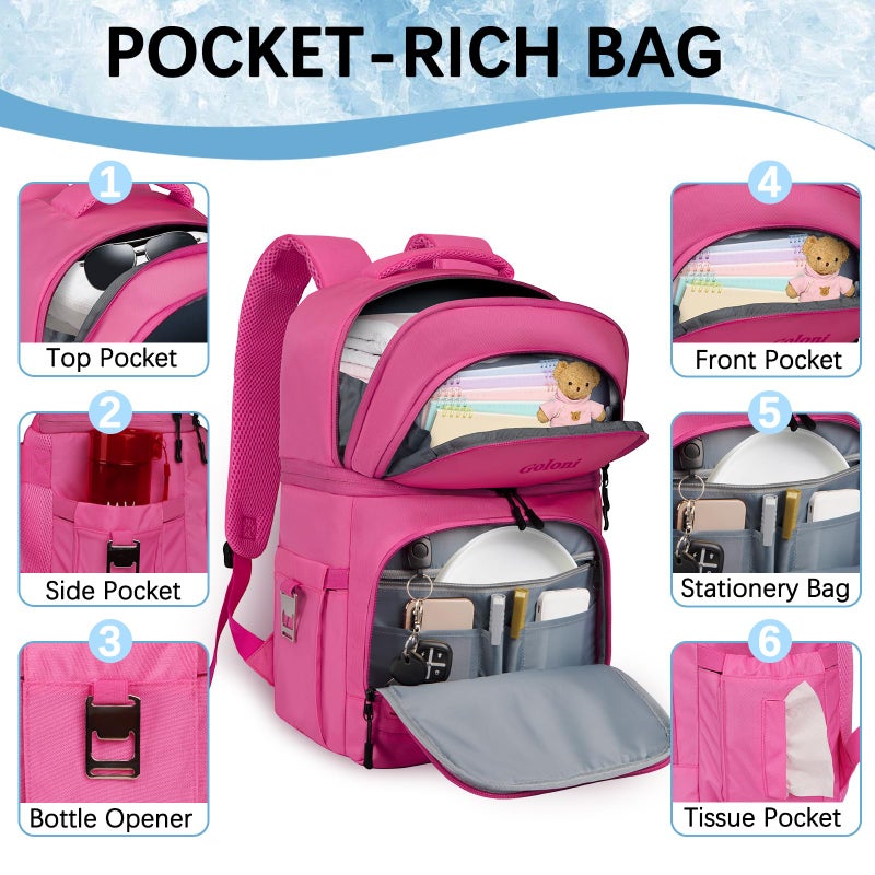 Goloni Insulated Cooler Backpack, Large Leakproof & Lightweight Soft,Perfect Backpack Cooler for Outdoor Adventures,Pink - Image 3