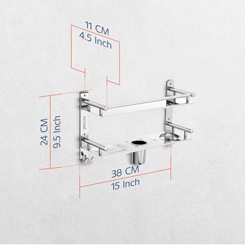 Penora 2 Layer Stainless Steel Multi Purpose Bathroom Shelf Rack - Towel Stand Rack with soap Dish tumvler Holder - Bathroom Shelves Towel Holder - Bathroom Accessories Set (Chrome Finish, Silver) - Image 2