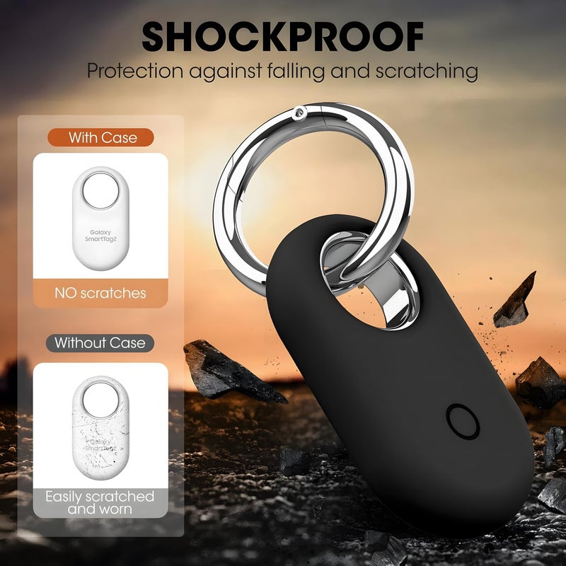 Bottle Beat Compatible with Samsung Smart Tag 2 Case for Galaxy SmartTag2 Holder, Anti Lost Secure Keyring for Tracking Keys Pet Collar Luggage Travel, Full Cover Protective SmartTag 2 Keychain, 4 Pack Black/Blue - Image 4