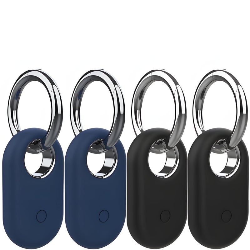 Bottle Beat Compatible with Samsung Smart Tag 2 Case for Galaxy SmartTag2 Holder, Anti Lost Secure Keyring for Tracking Keys Pet Collar Luggage Travel, Full Cover Protective SmartTag 2 Keychain, 4 Pack Black/Blue - Image 1
