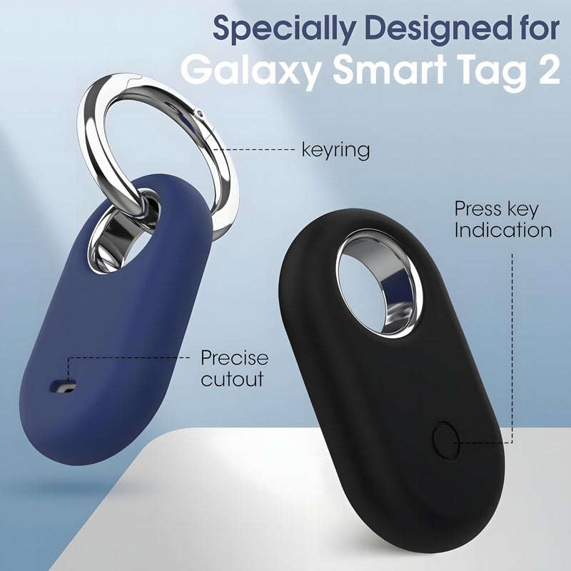 Bottle Beat Compatible with Samsung Smart Tag 2 Case for Galaxy SmartTag2 Holder, Anti Lost Secure Keyring for Tracking Keys Pet Collar Luggage Travel, Full Cover Protective SmartTag 2 Keychain, 4 Pack Black/Blue - Image 2