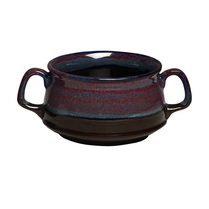 Caffeine Ceramic Handmade Magenta Multi Studio Double Handle Soup Bowl with Spoon (Set of 4) - Image 3