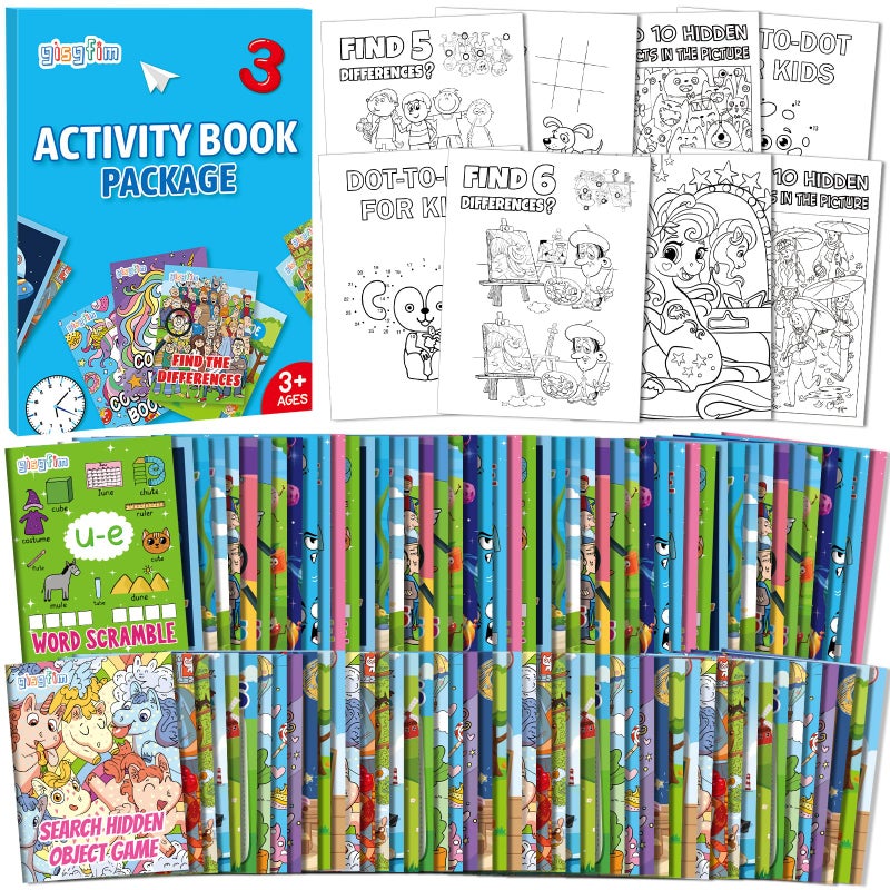 gisgfim 96 PCS Mini Activity Books for Kids Coloring Books Party Favors Bulk Ages 4-12 Challenging Game Include Mazes Dot to Dot Word Search Word Scramble Goodie Bags Stuffers Kids Classroom Activities - Image 1