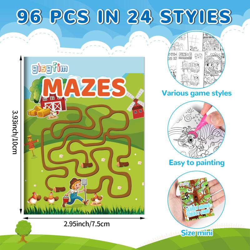 gisgfim 96 PCS Mini Activity Books for Kids Coloring Books Party Favors Bulk Ages 4-12 Challenging Game Include Mazes Dot to Dot Word Search Word Scramble Goodie Bags Stuffers Kids Classroom Activities - Image 2