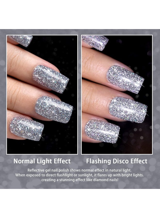 RARJSM Reflective Glitter Gel Polish Bright Silver Pigments 7.5Ml Holographic Rainbow Iridescent Shimmer Led Uv Soak Off Sparkle Diamond Gel Polish Nail Art Manicure Salon Diy At Home 1Pcs - Image 3