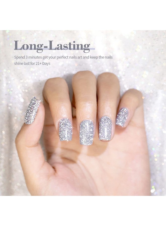RARJSM Reflective Glitter Gel Polish Bright Silver Pigments 7.5Ml Holographic Rainbow Iridescent Shimmer Led Uv Soak Off Sparkle Diamond Gel Polish Nail Art Manicure Salon Diy At Home 1Pcs - Image 2