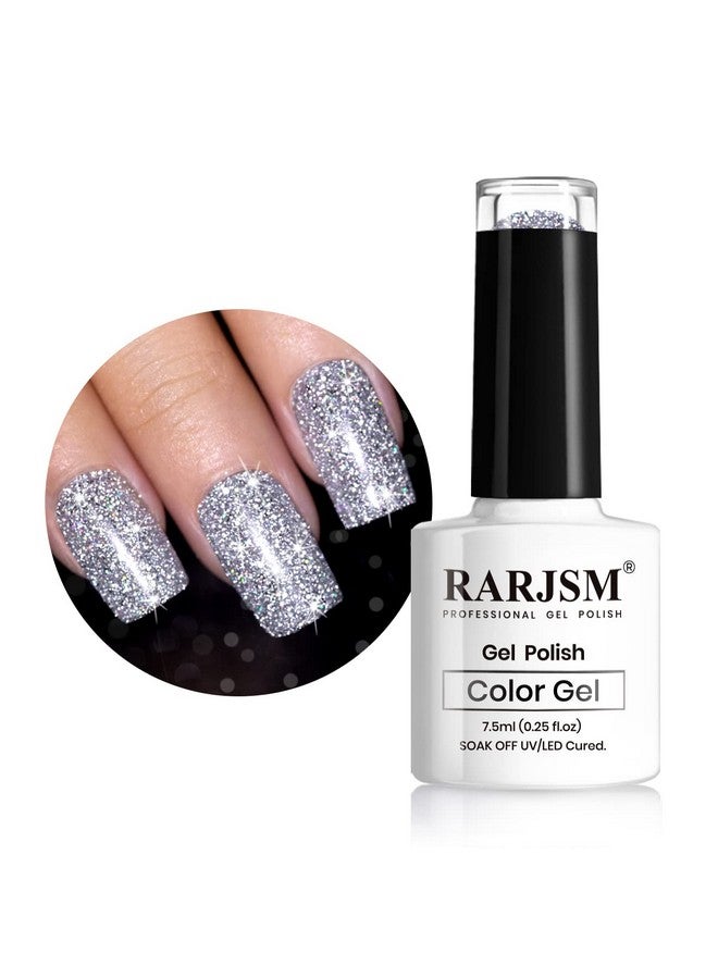 RARJSM Reflective Glitter Gel Polish Bright Silver Pigments 7.5Ml Holographic Rainbow Iridescent Shimmer Led Uv Soak Off Sparkle Diamond Gel Polish Nail Art Manicure Salon Diy At Home 1Pcs - Image 1