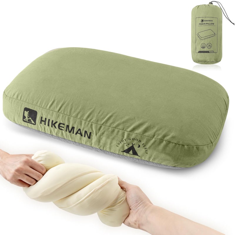 HIKEMAN Camping Memory Foam Pillow - Ultralight Travel Pillow,Backpacking Pillow with Removable Cover,Ergonomic Pillows,Neck Lumbar Support for Outdoor Camp,Sport,Hiking,Backpacking Sleep (Army Green) - Image 1