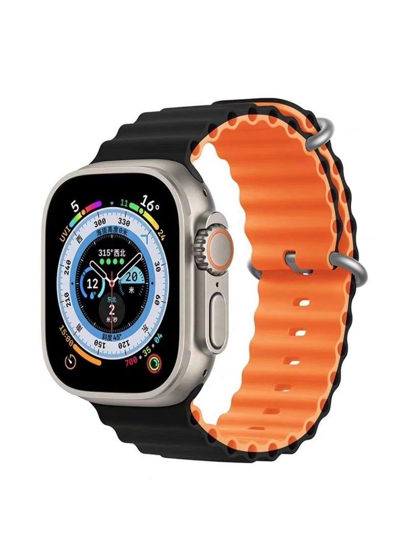 Ocean - Silicone Rubber Watch Band Strap for Apple Watch Ultra 42mm/44mm/45mm/49mm Dual Colored Black/Orange - Image 1