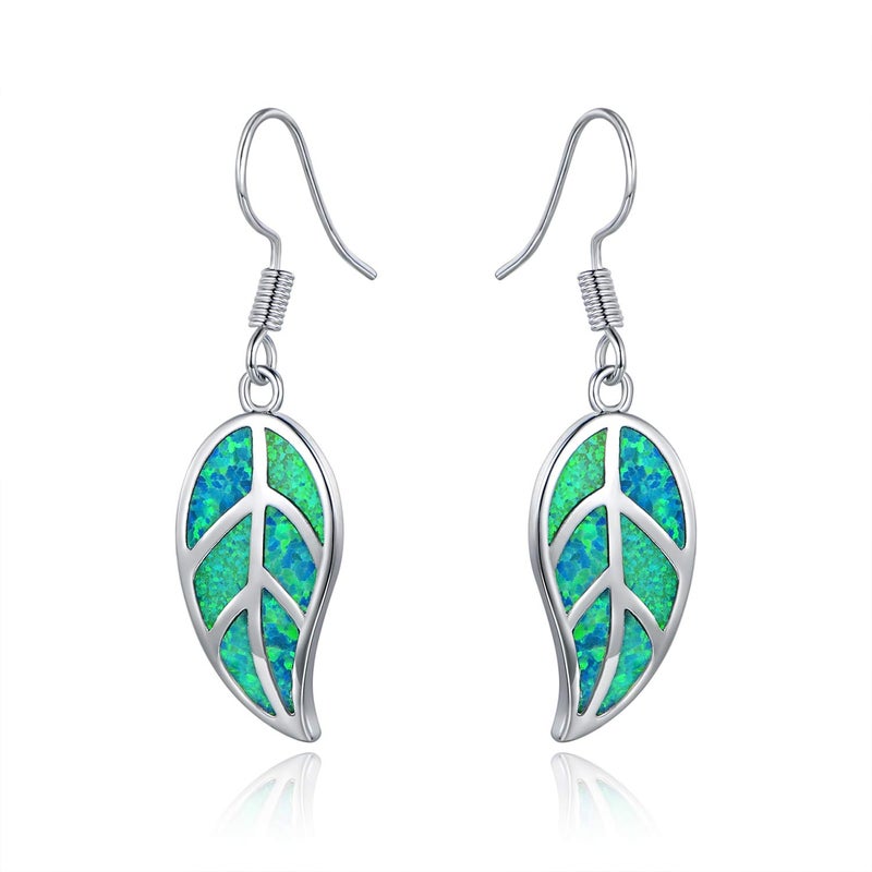 Barzel 18K White Gold Plated Created Turquoise Opal Leaf Drop Earrings (Silver Turquoise) - Image 1