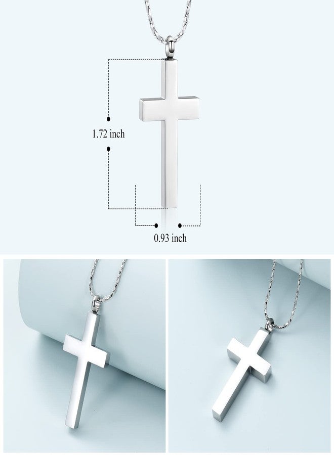Imrsanl Crystal Cross Necklace for Ashes - Stainless Steel Keepsake Cremation Jewelry - Religious Cross Memorial Urn Necklace for Pet Human Ashes Pendant (Silver-1) - Image 2