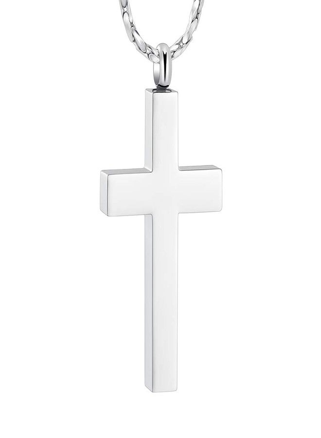 Imrsanl Crystal Cross Necklace for Ashes - Stainless Steel Keepsake Cremation Jewelry - Religious Cross Memorial Urn Necklace for Pet Human Ashes Pendant (Silver-1) - Image 1