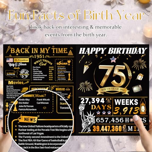 OLOSONG 75th Birthday Cards for Women Men, 3D Pop Up 75th Birthday Gift Ideas for Grandma Mom Dad, Funny 75 Year Old Birthday Decorations for Husband Wife Parents Him Her, Jumbo Back In 1951 - Image 2