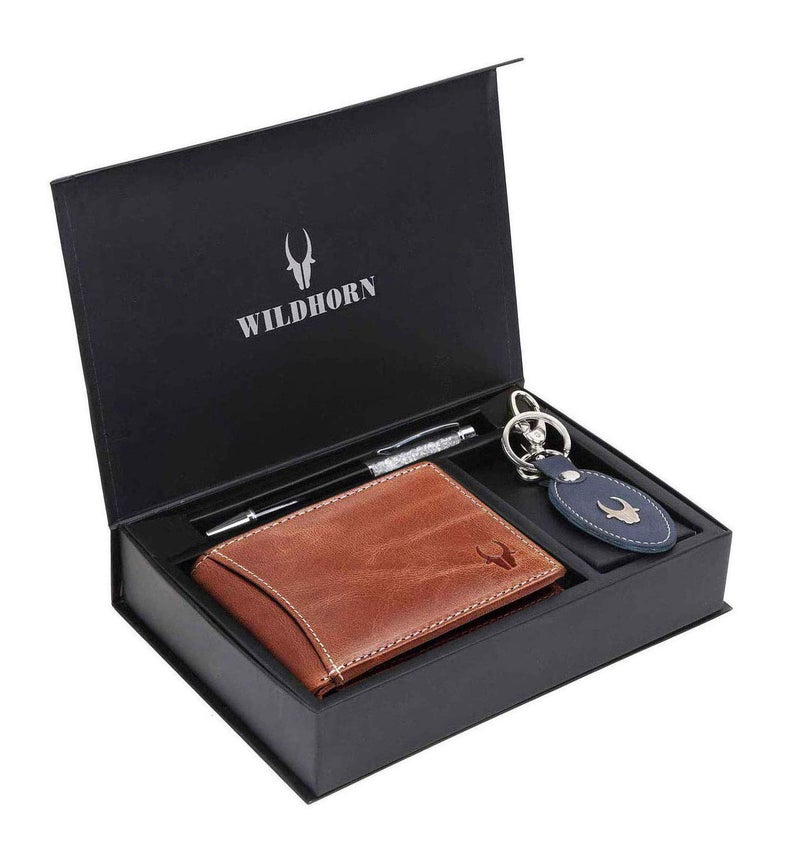 WildHorn Gift Hamper for Men I Leather Wallet, Keychain & Pen Combo Gift Set I Gift for Friend, Boyfriend,Husband,Father, Son etc - Image 1