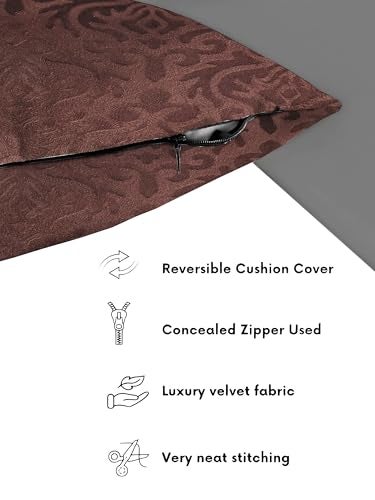 STARNSTYLE Velvet Decorative Cushion Cover 12x12 Inch - Set of 5, Soft Solid Damask Square Throw Pillow Covers for Sofa, Living Room or Home Decor - 30x30 cm Coffee - Image 4