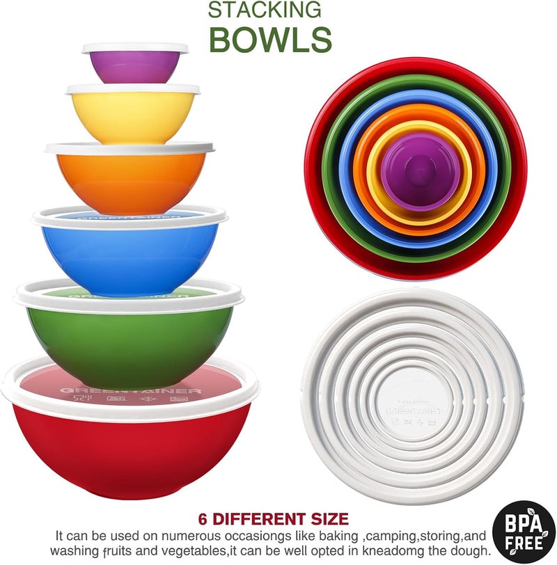 Greentainer Salad Bowl Set with Lid, 12-Piece Plastic Mixing Bowl, Stackable Mixing Bowls with Lids for Kitchen, Large Bowl Set, Serving Bowls Ideal for Mixing and Serving, Pink - Image 4