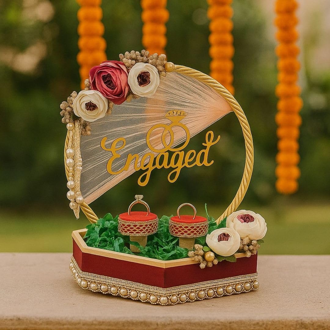 Satyam Kraft 1 Pcs Hexagon Engagement Ring Platter with Engaged Topper ...