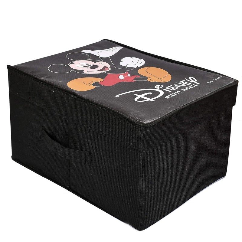 Kuber Industries Disney Mickey Mouse Print Non Woven Fabric Foldable Cloth Storage Wardrobe Organiser Box with Lid Black Extra Large KUBMART1718 - Image 1