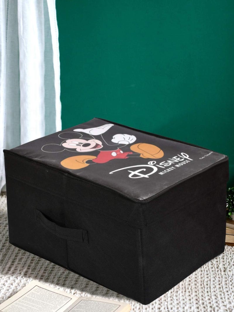 Kuber Industries Disney Mickey Mouse Print Non Woven Fabric Foldable Cloth Storage Wardrobe Organiser Box with Lid Black Extra Large KUBMART1718 - Image 2