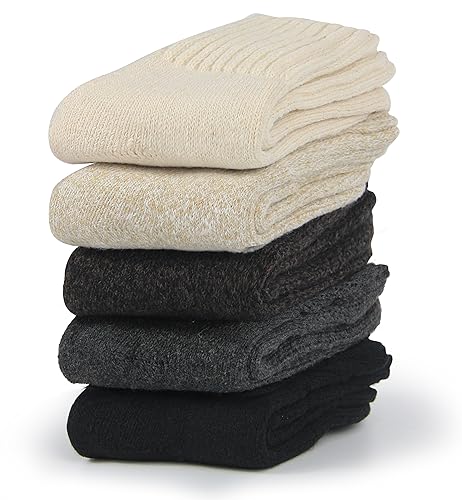 BenSorts Women Winter Solid Socks Thick Warm Cozy Crew Socks Stocking Stuffers Black White Gray Beige Brown 5 Pairs Pack - Image 2