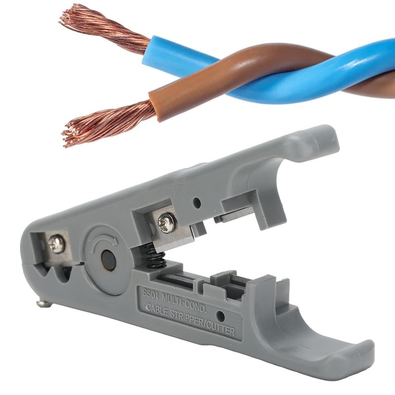 Coaxial Cable Stripper Manual Wire Stripping Tool for Telephone Line Network Cables Multiconductor Cable Cutter and Stripper S501, Grey - Image 2