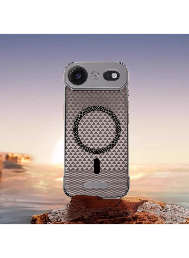 Wtech Apple iPhone Air 5G 2025 Magnetic Metal Frameless Fabric Texture Slim PC Magsafe Case Cover (MCCPSN) - Grey/Brown - Image 4