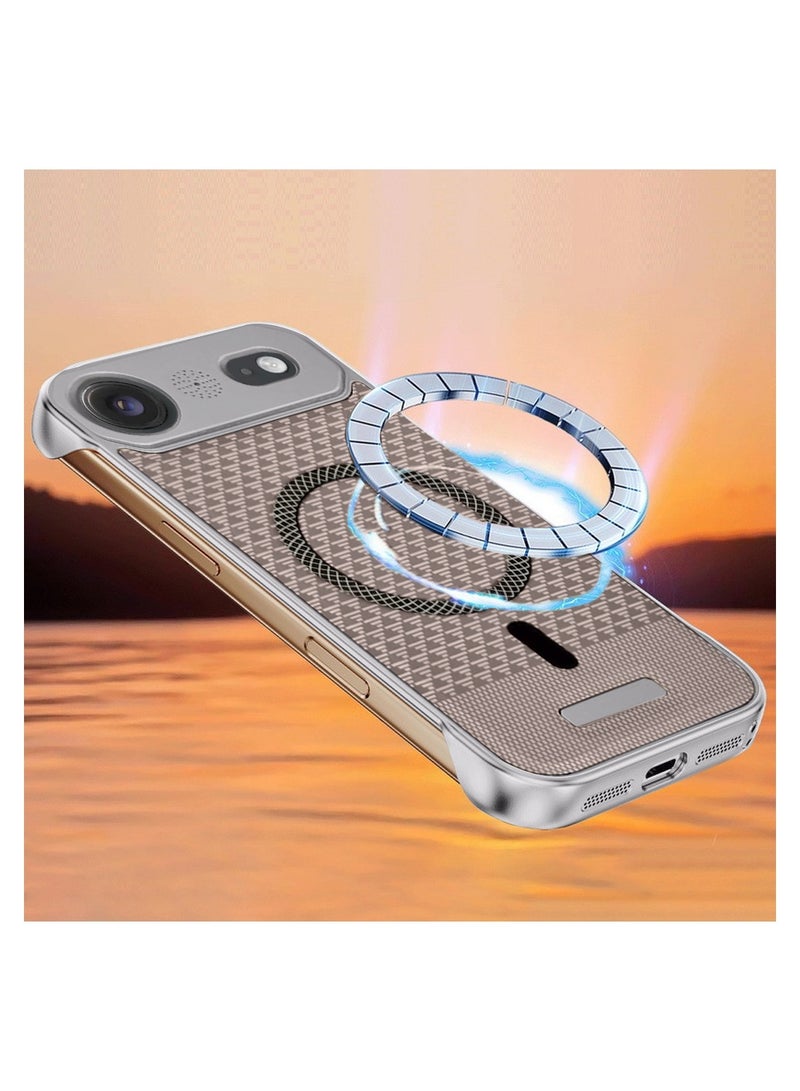 Wtech Apple iPhone Air 5G 2025 Magnetic Metal Frameless Fabric Texture Slim PC Magsafe Case Cover (MCCPSN) - Grey/Brown - Image 2