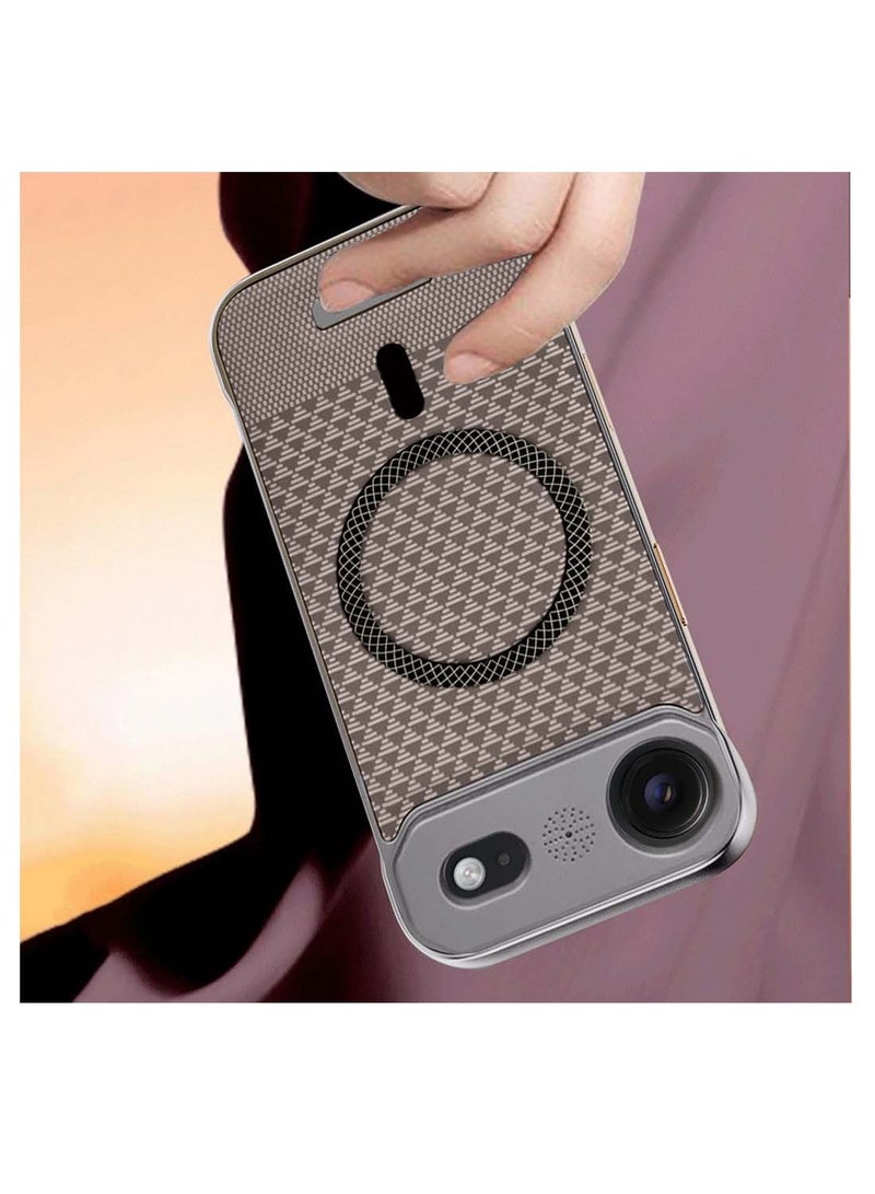 Wtech Apple iPhone Air 5G 2025 Magnetic Metal Frameless Fabric Texture Slim PC Magsafe Case Cover (MCCPSN) - Grey/Brown - Image 3