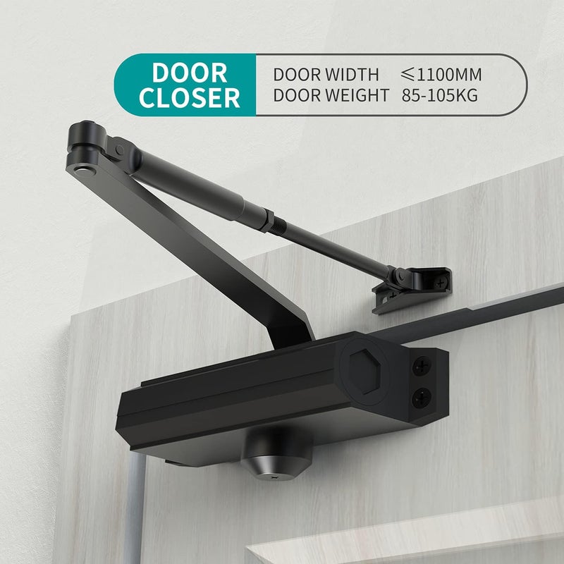 GEKRONE Automatic Door Closer Heavy Duty Fire Prevention Spring Hydraulic Aluminum Alloy Surface Mounted Residential Commerical Grade Door Closer Adjustable Speed Door Weights 187-231 Lbs Size3-Black - Image 2