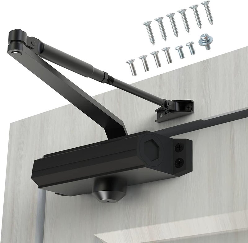 GEKRONE Automatic Door Closer Heavy Duty Fire Prevention Spring Hydraulic Aluminum Alloy Surface Mounted Residential Commerical Grade Door Closer Adjustable Speed Door Weights 187-231 Lbs Size3-Black - Image 1