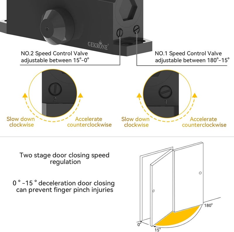 GEKRONE Automatic Door Closer Heavy Duty Fire Prevention Spring Hydraulic Aluminum Alloy Surface Mounted Residential Commerical Grade Door Closer Adjustable Speed Door Weights 187-231 Lbs Size3-Black - Image 4