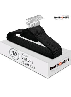 Red Dot Gift 50-Pieces 42cm Black Non-Slip Velvet Clothes Hanger with 360 Degree Rotatable Hook,Durable and Slim  - Image 1
