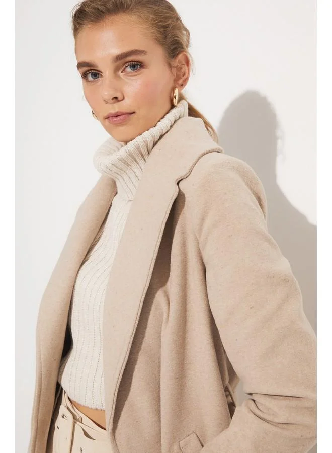 JUNE June Tie Detailed Coat Stone