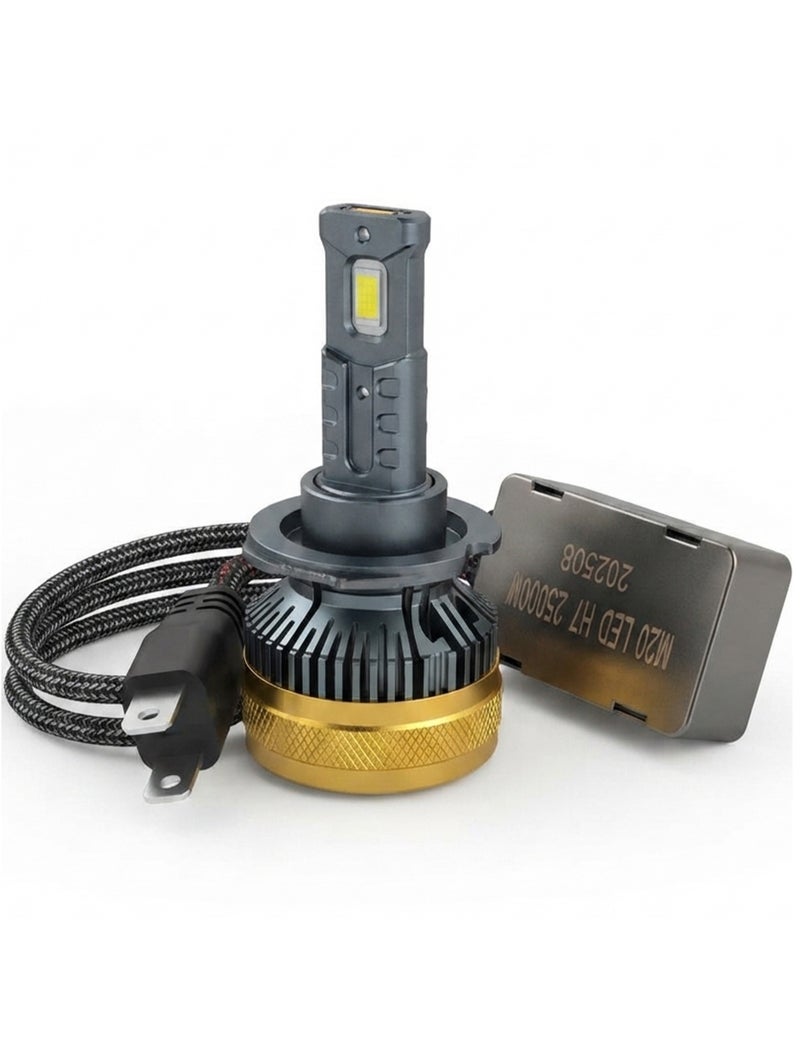 مصابيح أمامية للسيارات M20 H7 LED بقوة 75 واط – إضاءة LED فائقة السطوع وبعيدة المدى (جهد تشغيل 9-36 فولت تيار مستمر)، ضوء أبيض، هيكل من ألومنيوم الطائرات، مقاومة للماء بمعيار IP65، نظام تبريد تلقائي، سهولة وسرعة التركيب. - Image 2