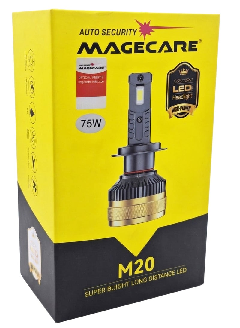 مصابيح أمامية للسيارات M20 H7 LED بقوة 75 واط – إضاءة LED فائقة السطوع وبعيدة المدى (جهد تشغيل 9-36 فولت تيار مستمر)، ضوء أبيض، هيكل من ألومنيوم الطائرات، مقاومة للماء بمعيار IP65، نظام تبريد تلقائي، سهولة وسرعة التركيب. - Image 3