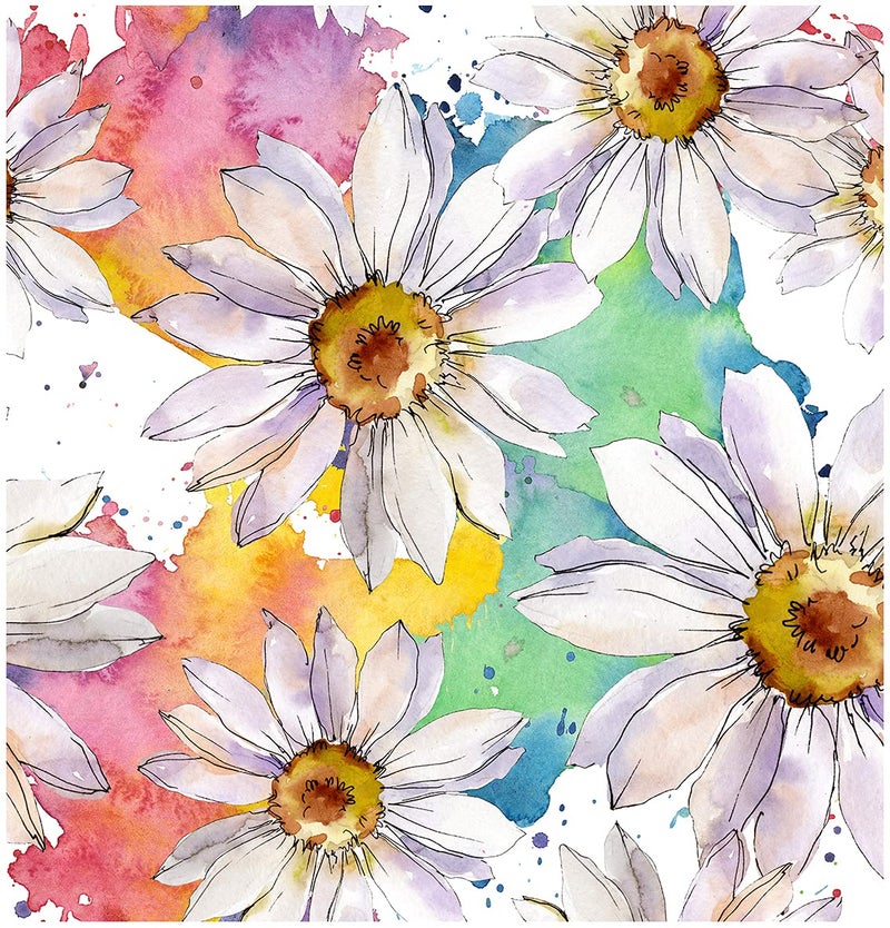 Blooming Wall DPY38 Peel and Stick Multicolor White Daisy Wallpaper Floral SelfAdhesive Prepasted Wallpaper Wall Mural Wall Decor
