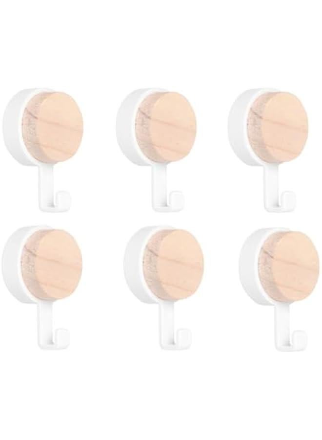 HOOKOR 6 Pcs Adhesive Hooks, Wood wall hook, Wall Hooks for Hanging, Door Hanger Towel Robe Clothes Cabinet Closet Sponges Wall Hook, for Bathroom Kitchen Bedroom Hotel Pool - Image 1