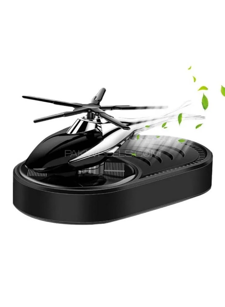 ديكور طائرة هليكوبتر شمسية، معطر هواء السيارة بالطاقة الشمسية، معطر هواء السيارة بشكل طائرة هليكوبتر مع شفرات دوارة، معطر هواء صلب بالعطر (أسود)