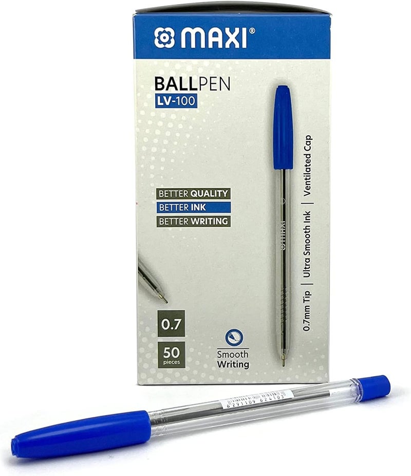 ماكسي قلم حبر جاف Mx-Lv100-50B، 50 قطعة، مقاس رأس 0.7 مم، أزرق - Image 3